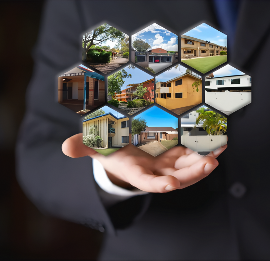 Hand holding a collage of Australian residential properties